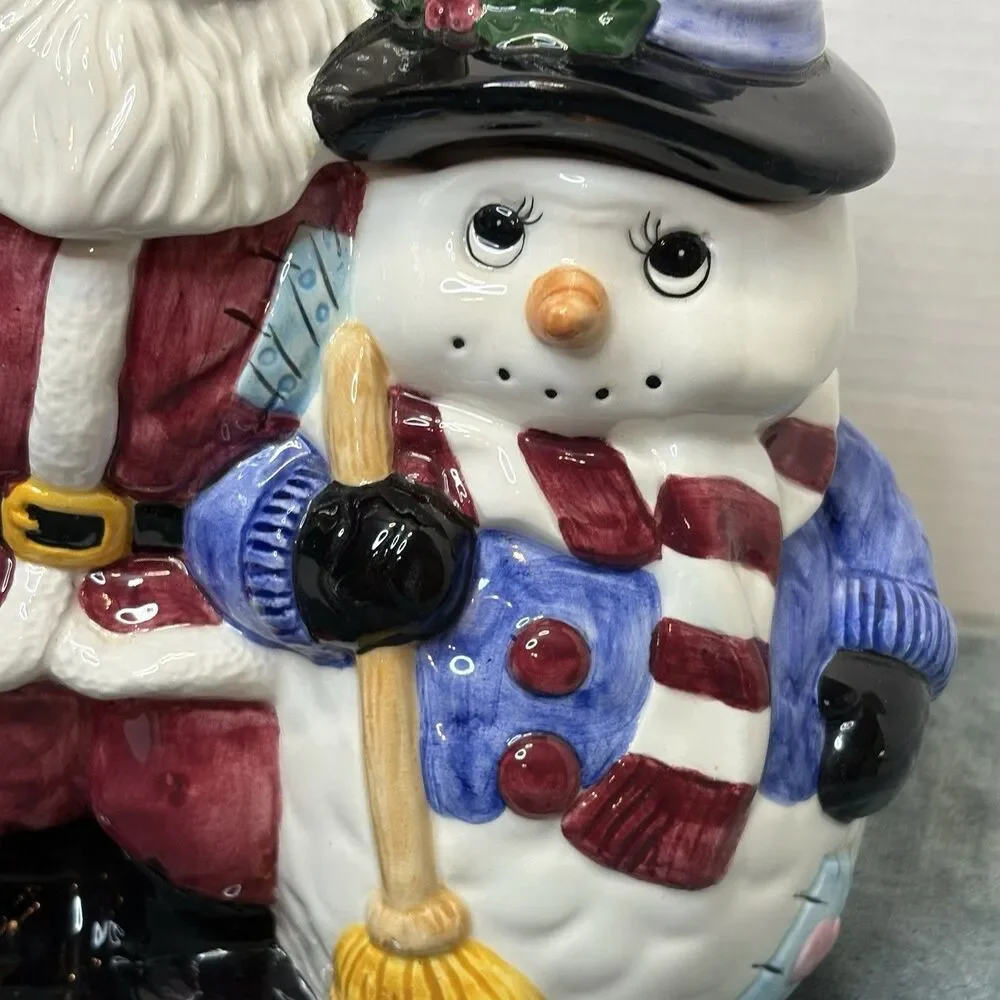 Vintage Jay Imports Santa And Snowman Ceramic Cookie Jar